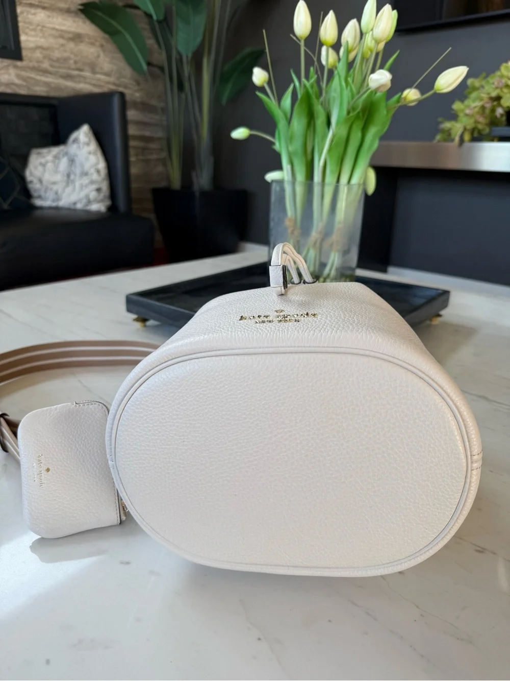 New Kate Spade Rosie Leather Large Bucket Bag Parchment